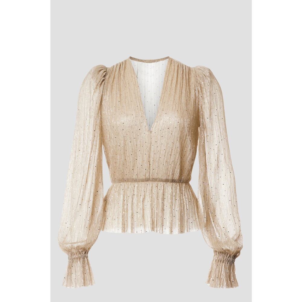 Sabina Musayev Liya Top Champagne Gold Sheer Blouse Size Medium - Picture 3 of 11
